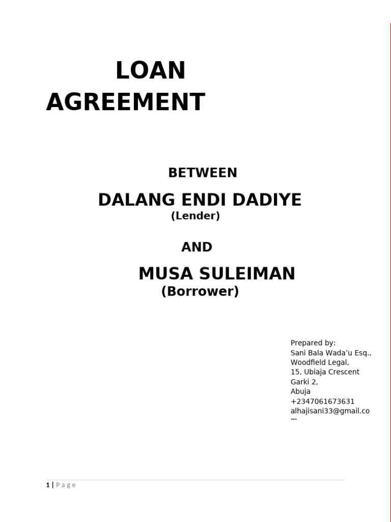 Loan Agreement Between Dalang and Musa | PDF | Liability (Financial ...