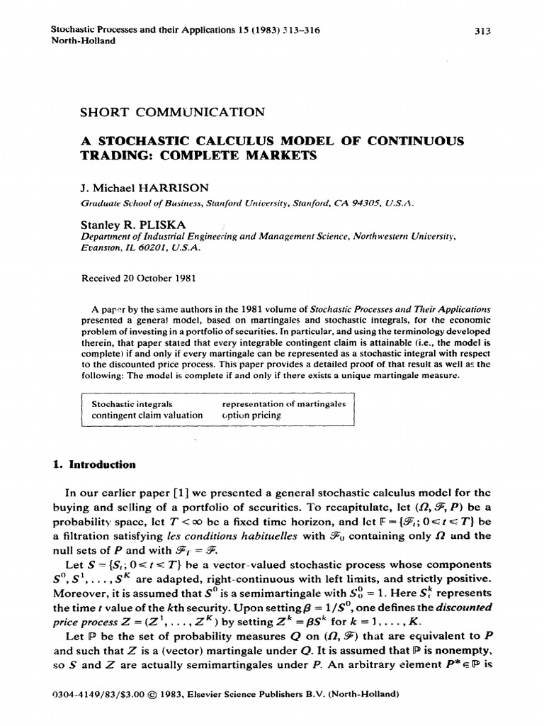 Stochastic Calculus for Continuous Trading | PDF | Stochastic Process ...
