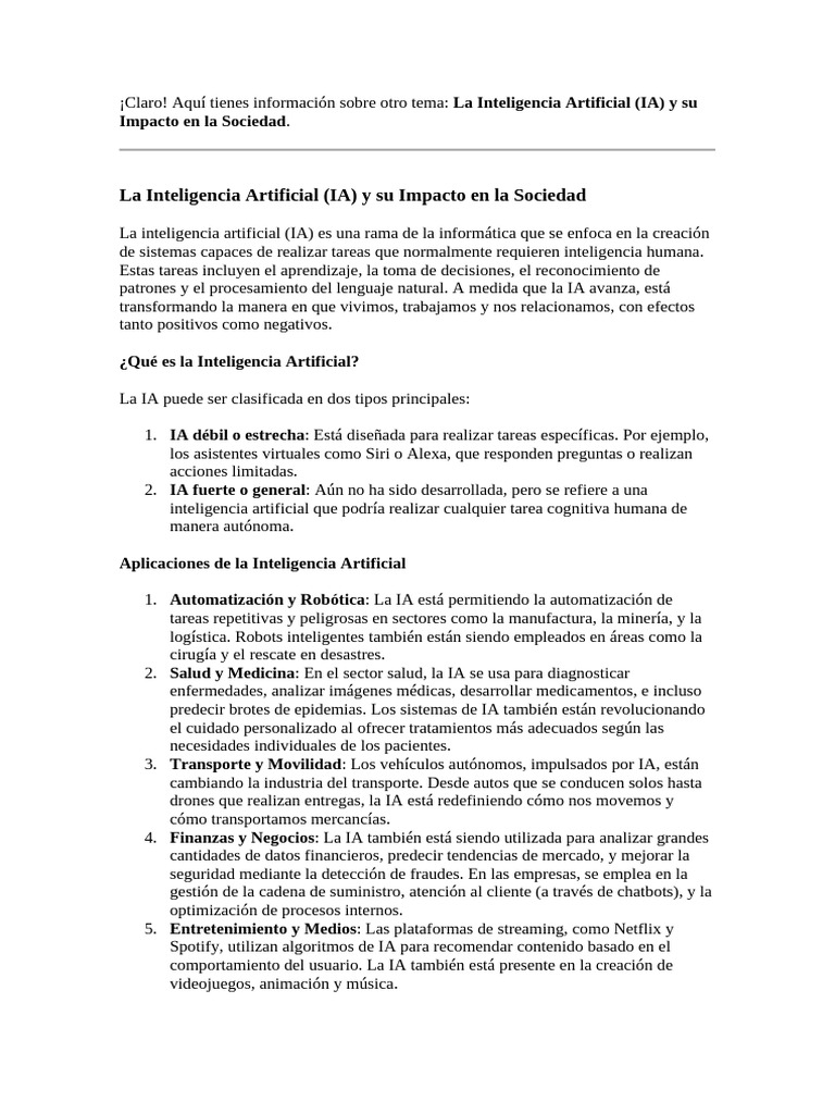 Impacto de la IA en la Sociedad Actual | PDF | Inteligencia artificial ...