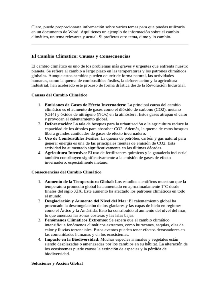 Causas y Consecuencias del Cambio Climático | PDF | Gases de efecto ...