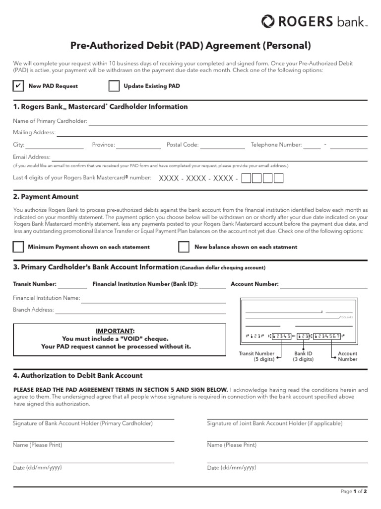 Rogers Bank PAD Agreement Form | PDF | Debit Card | Banks