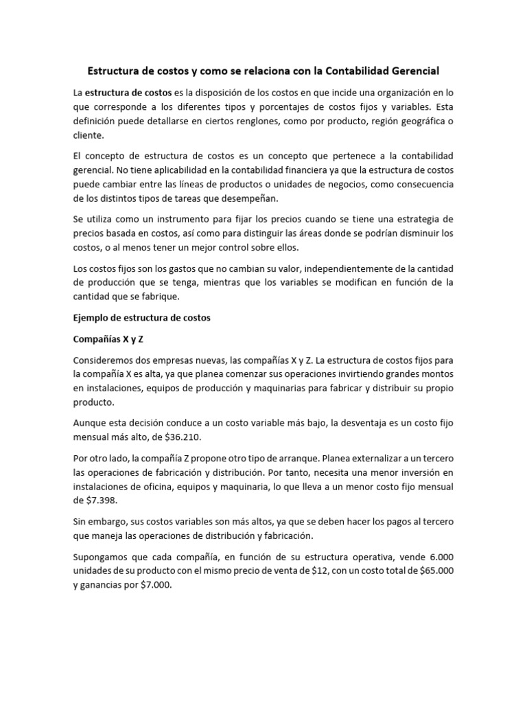 Estructura de Costos en Contabilidad Gerencial | PDF | Margen bruto ...