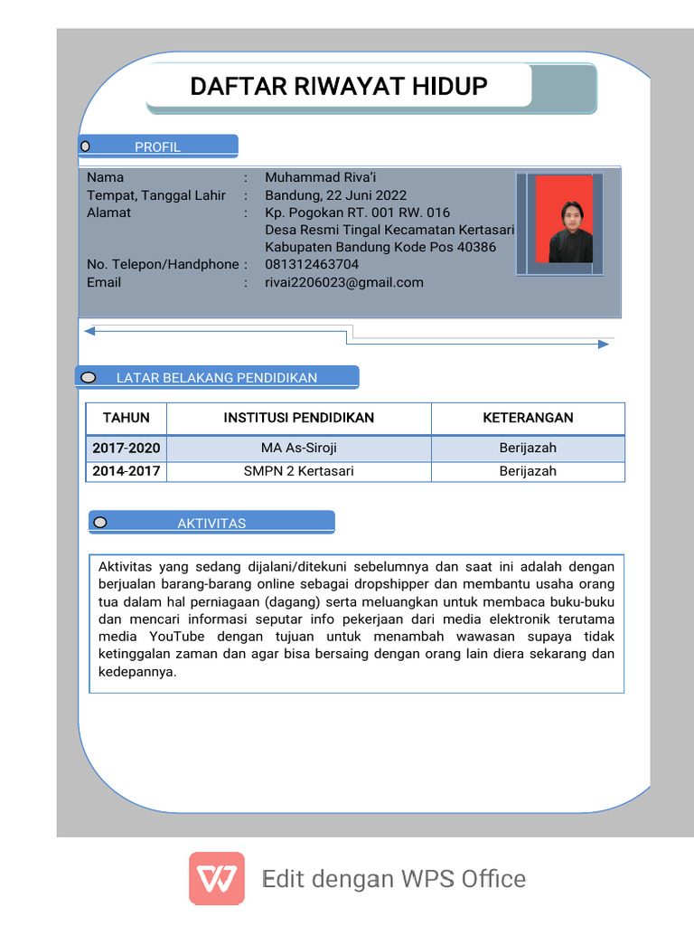 Daftar Riwayat Hidup Muhammad Riva’i | PDF