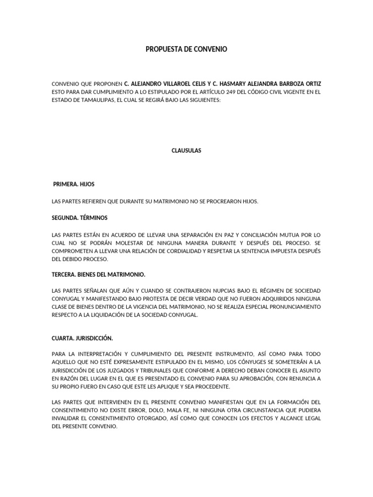 Propuesta de Convenio de Separación | PDF