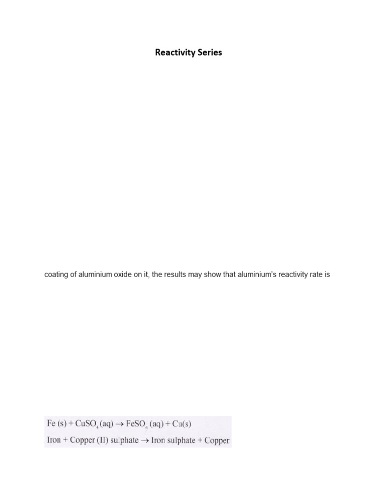 Understanding the Reactivity Series of Metals | PDF | Chemical ...