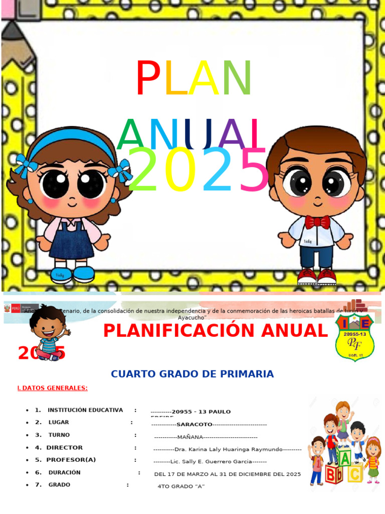 Plan Anual 2025 Cuarto Grado Primaria | PDF | Datos | Geometría