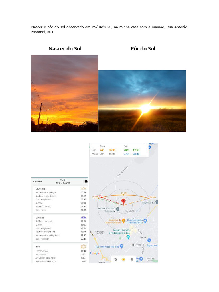 Registros de Nascer e Pôr do Sol 2023 | PDF
