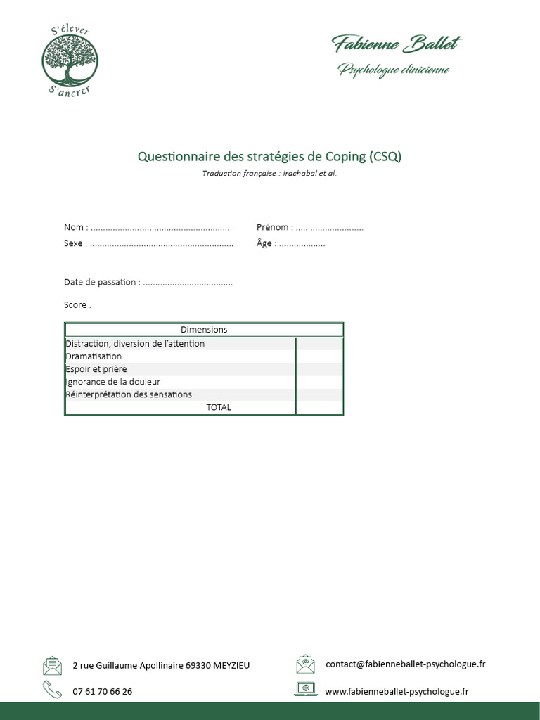 Questionnaire des stratégies de coping | PDF | Douleur