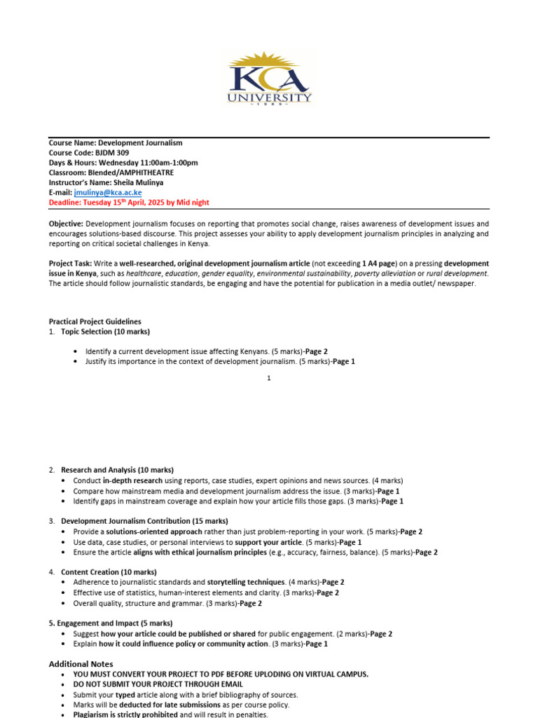 DEVELOPMENT JOURNALISM END OF SEMESTER PROJECT JAN-APRIL 2025 | PDF ...