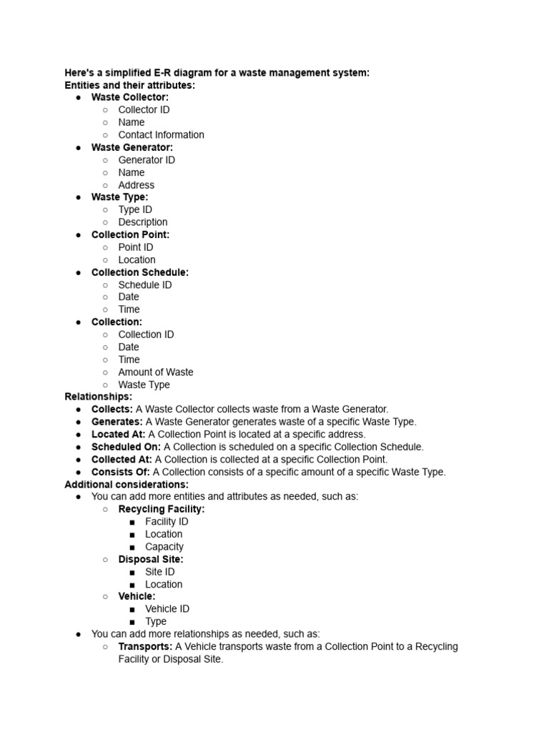 E-R Diagram for Waste Management System | PDF