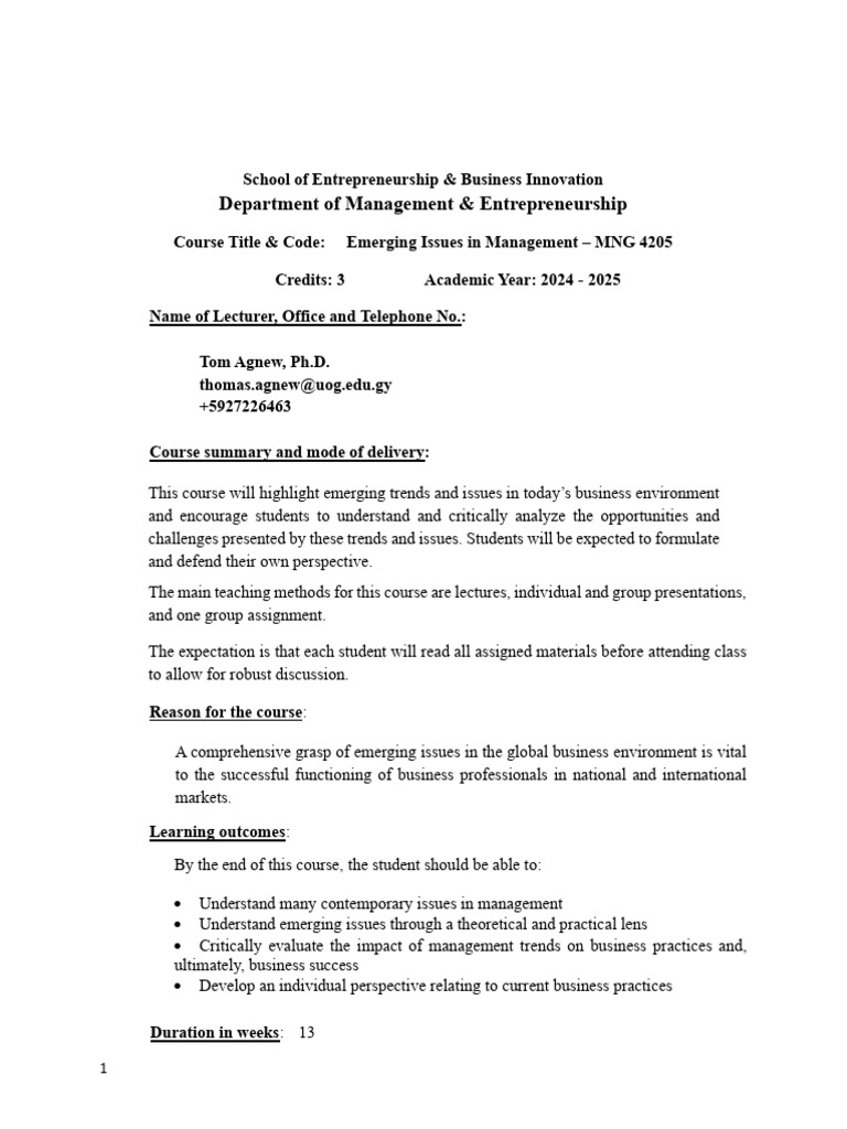 Emerging Issues in Management - MNG 4205 | PDF | Academic Integrity ...