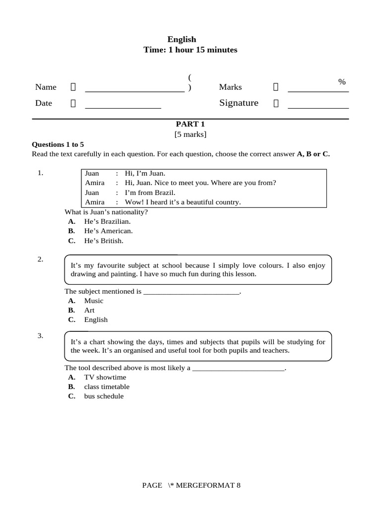 English Language Exam Practice Questions | PDF