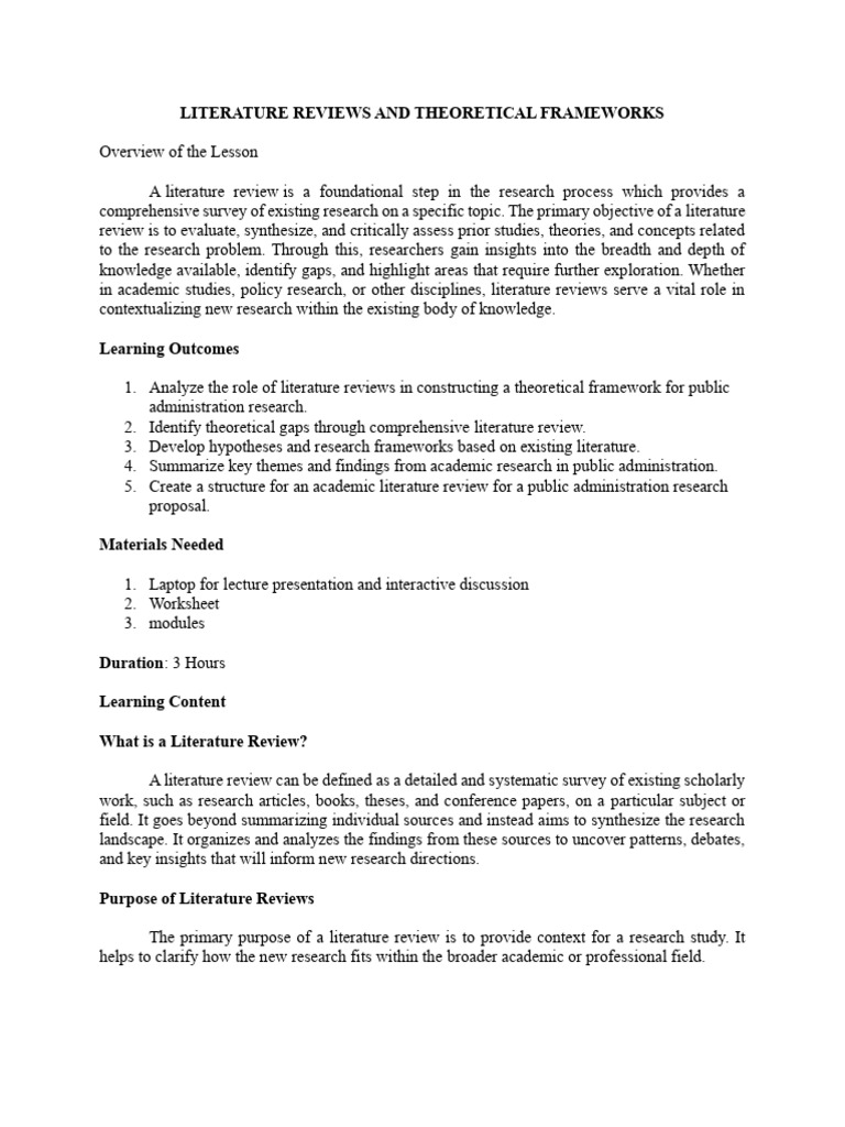 Literature Reviews in Research Frameworks | PDF | Theory | Systematic ...