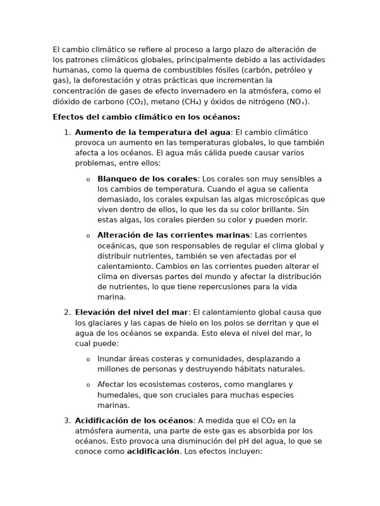 Cambio Climatico y Sus Efectos en Los Ocaenos | PDF