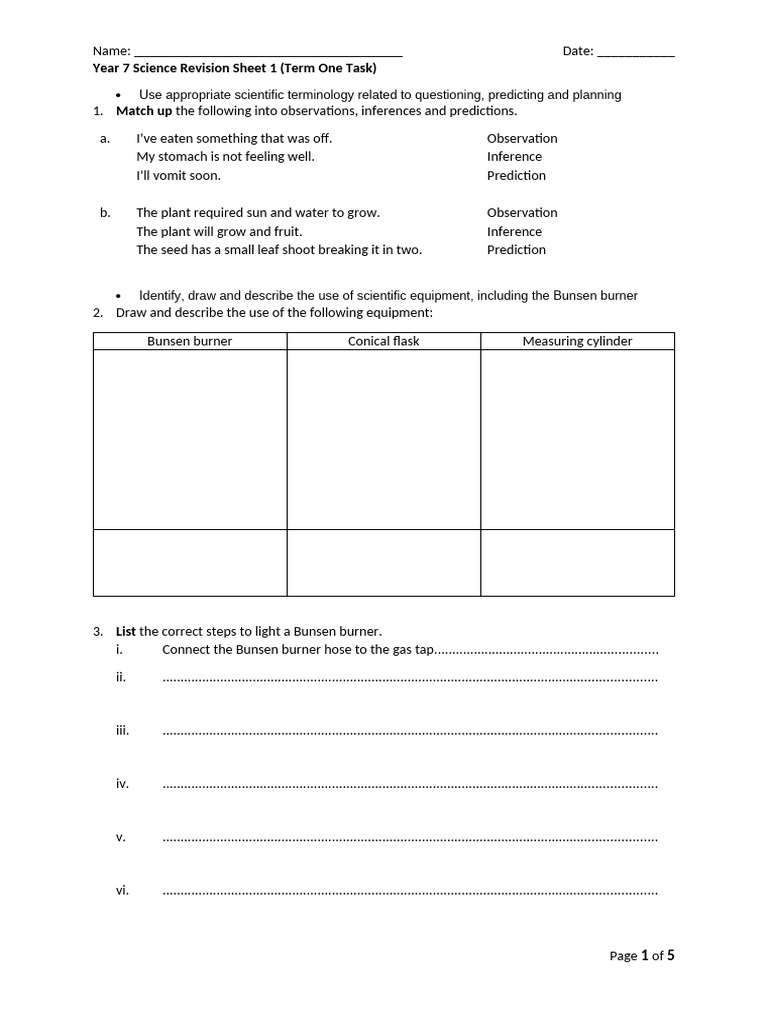 Year 7 Science Revision Guide | PDF
