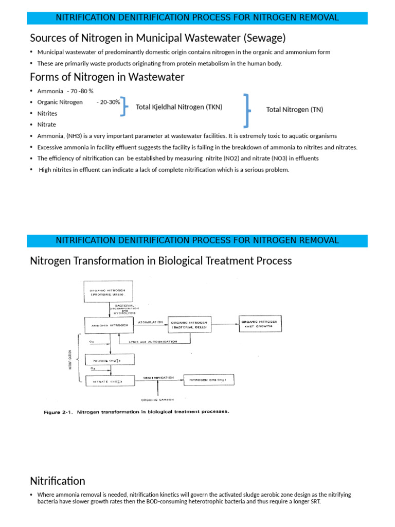 Nitrification Denitrification Process For Nitrogen Removal | PDF