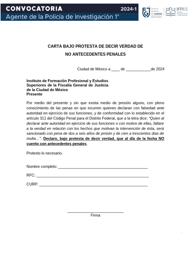 Carta de No Antecedentes Penales | PDF