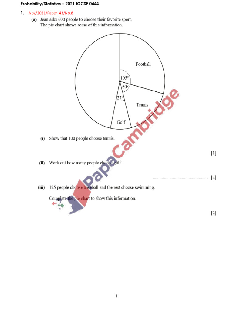 2021 Probability and Statistics IGCSE 0444 | PDF