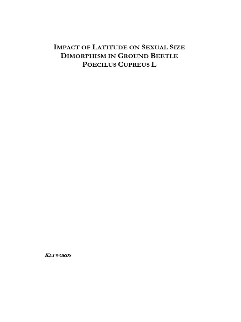 Impact of Latitude On Sexual Size Dimorphism in Ground Beetle Poecilus ...