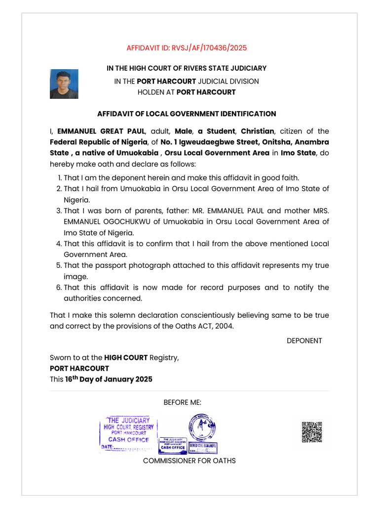 Affidavit of Local Government Identity | PDF