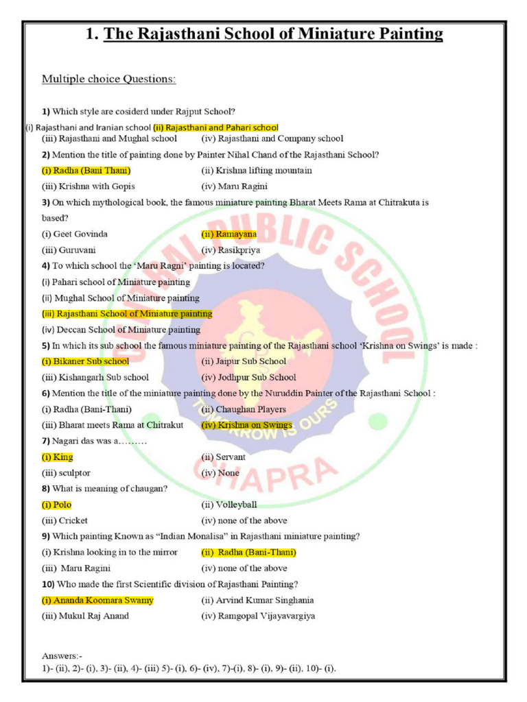 Class 12 Painting Syllabus & MCQs 2025 | PDF | Paintings | Plastic Arts