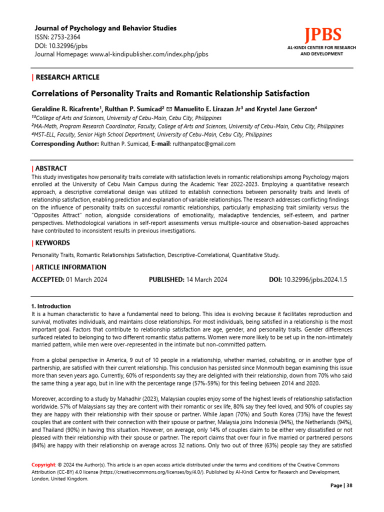 Correlations of Personality Traits and Romantic Re | PDF | Attachment ...