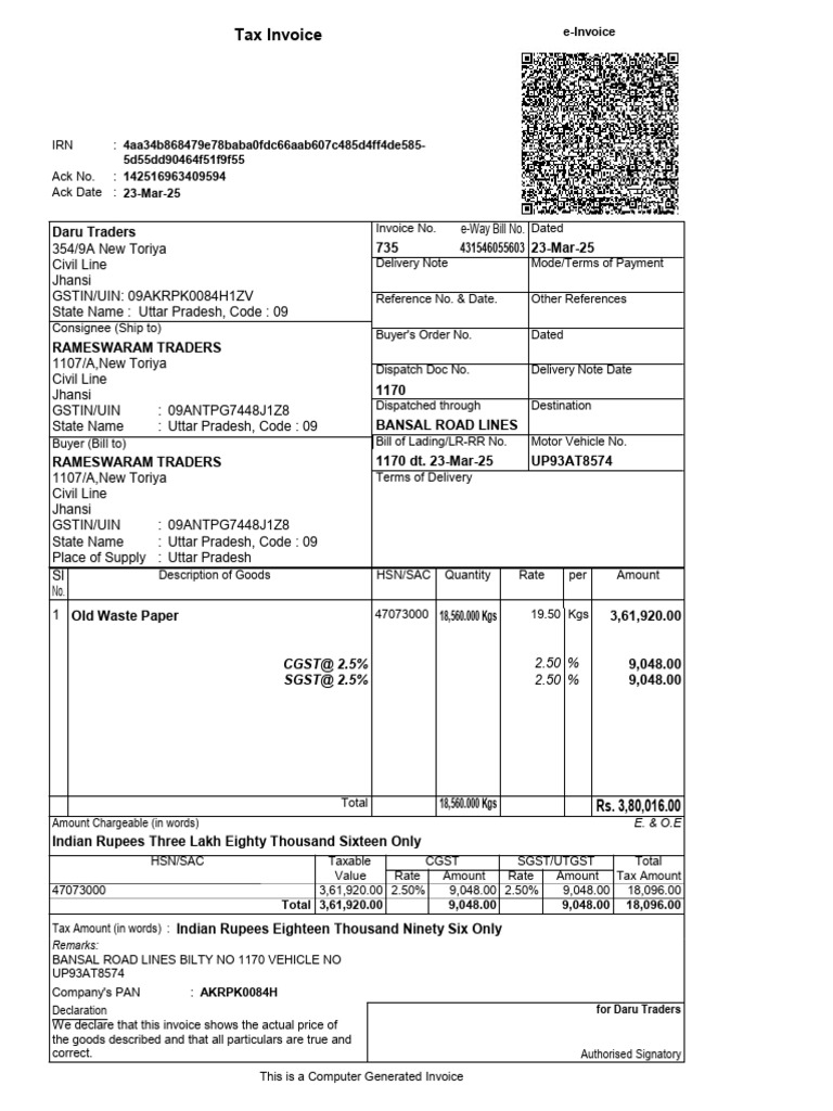 Tax Invoices for Old Waste Paper Transactions | PDF | Invoice | Taxes