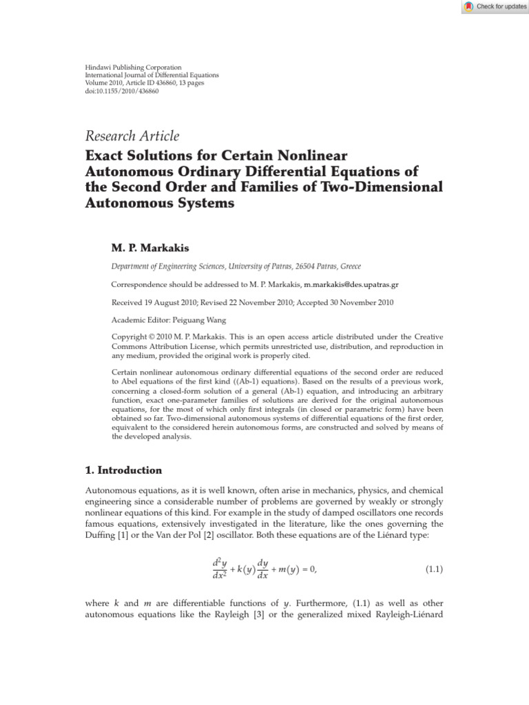 12-Exact Solutions For Certain Nonlinear Autonomous | PDF | Equations ...