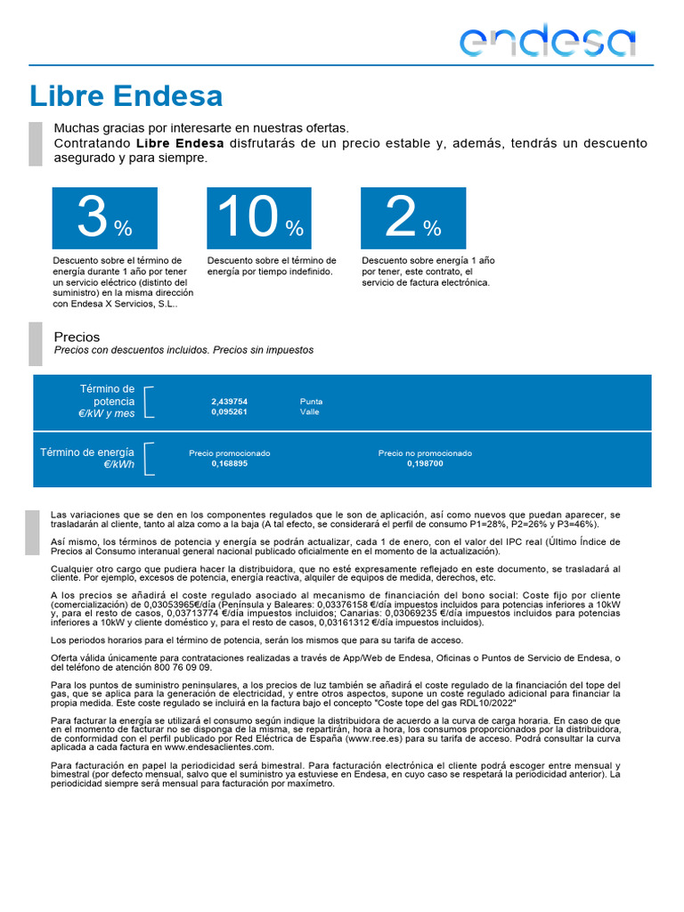 Oferta de Tarifa Libre Endesa 2022 | PDF | Factura | Poder (Física)