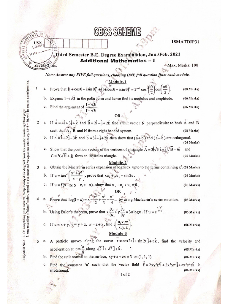 Additional Mathematics 1 QP Feb 2021 Solutions | PDF