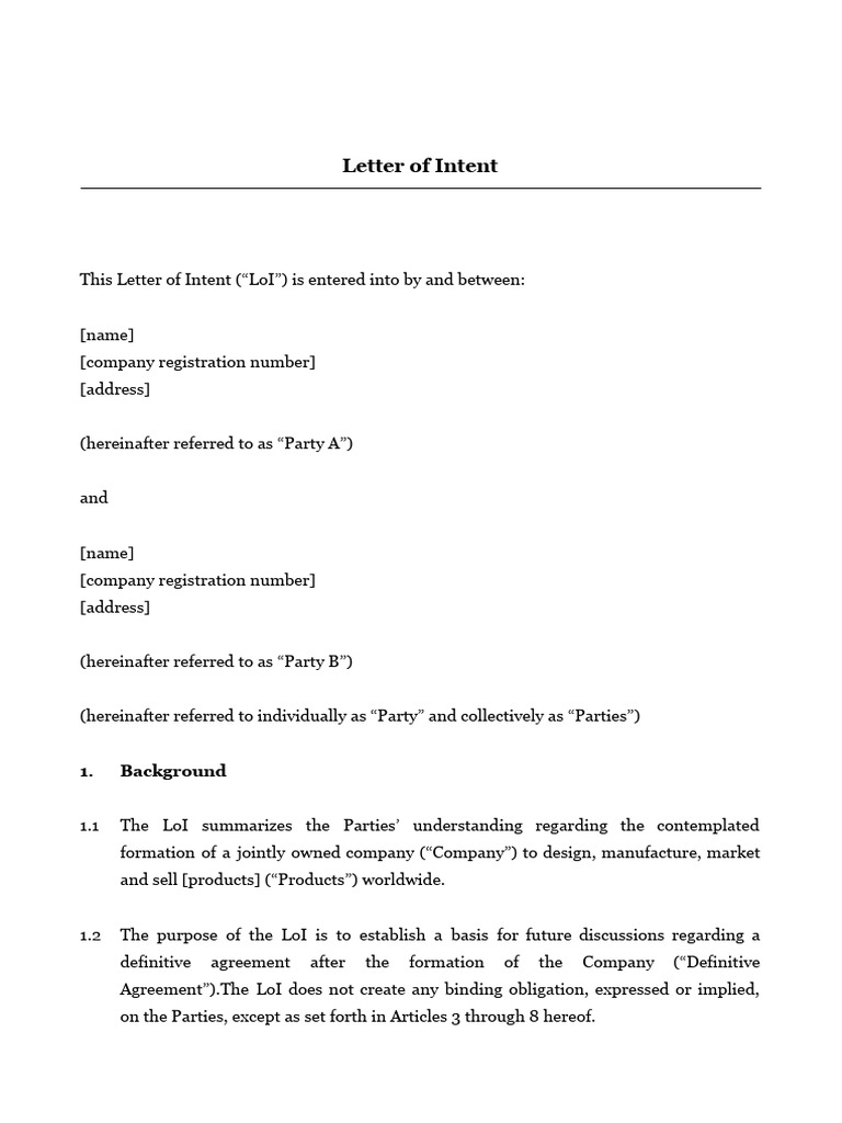 Letter of Intent for Joint Venture | PDF | Board Of Directors ...