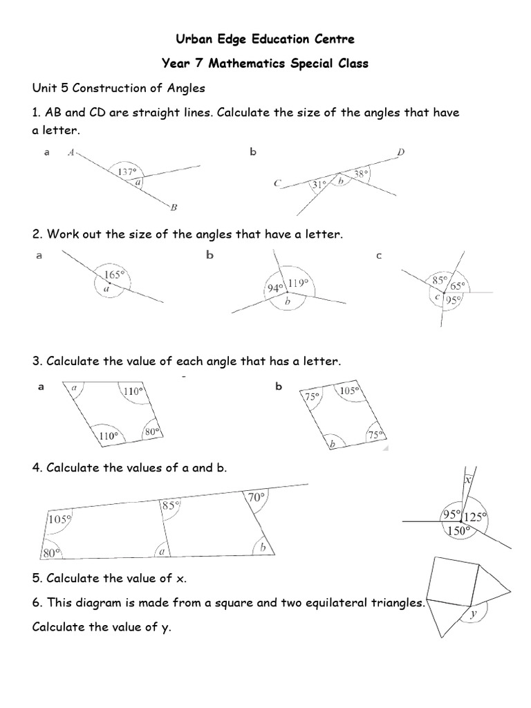 Year 7 Math: Angle Construction Exercises | PDF
