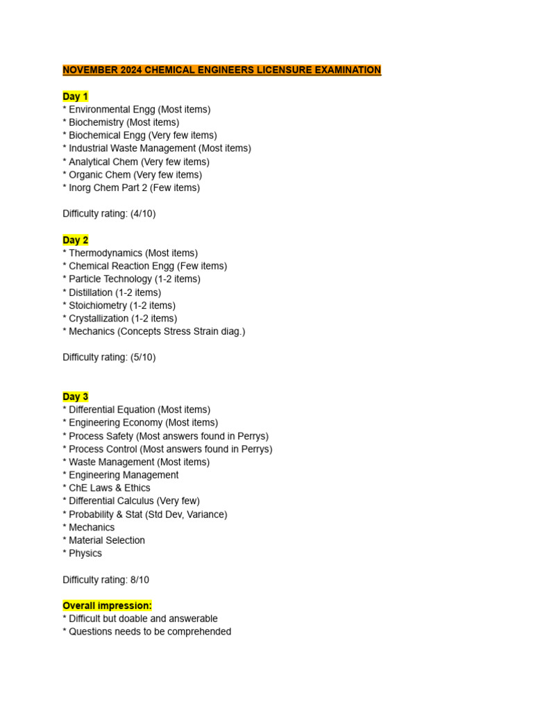 November 2024 Chemical Engineering Exam Guide | PDF | Chemical ...