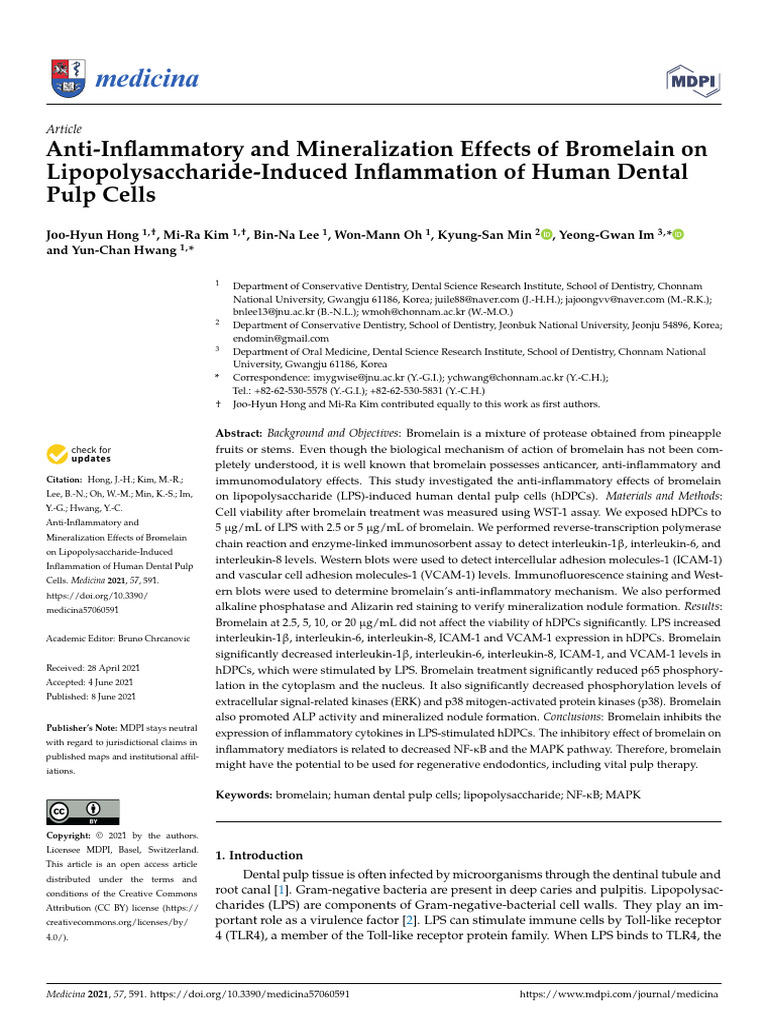 Bromelain's Effects on Dental Pulp Inflammation | PDF | Nf κb ...