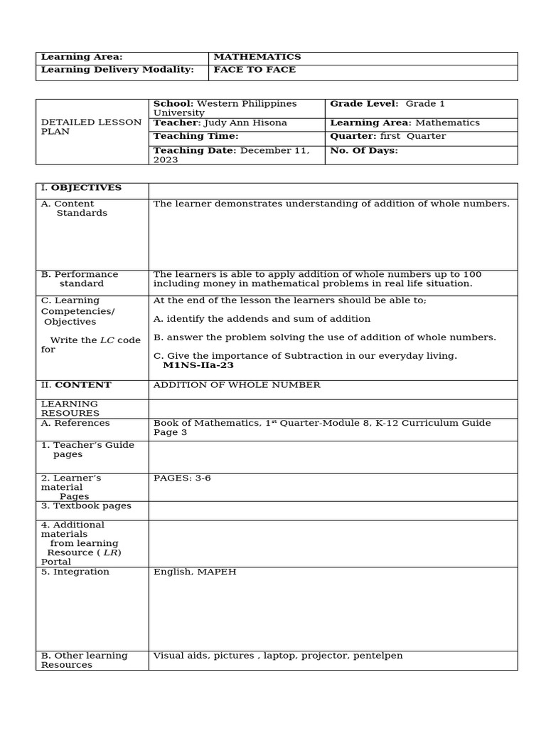 Rej Lesson Plan Maam Cha | PDF | Learning | Behavior Modification