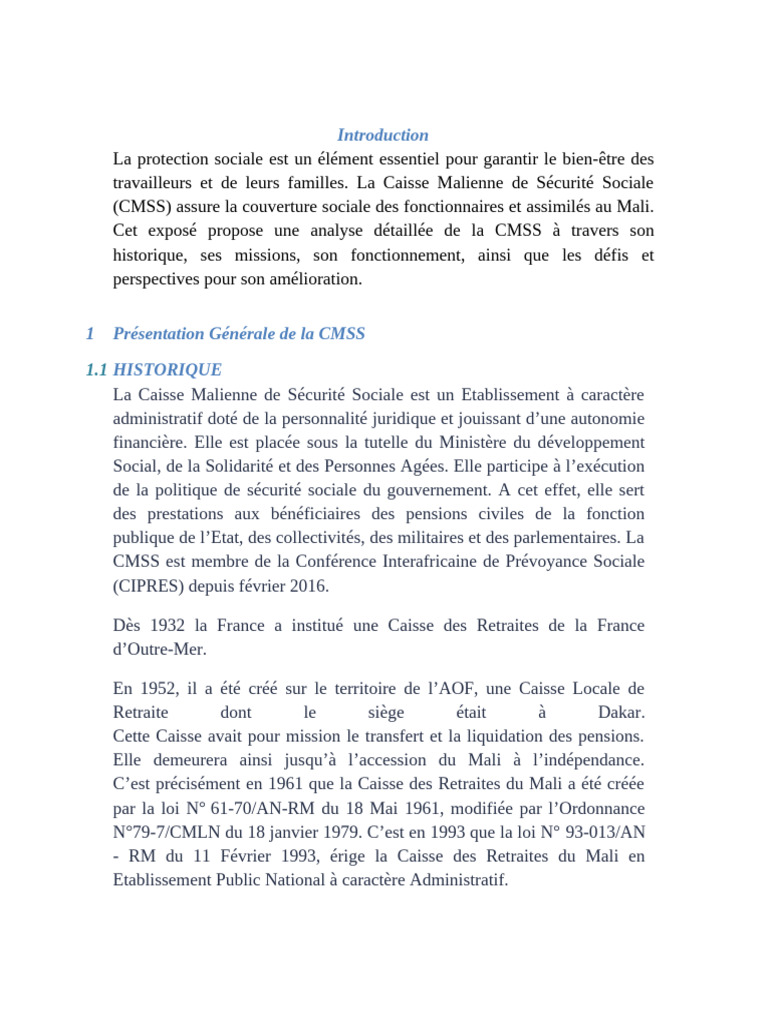 Analyse de la CMSS au Mali | PDF | Retraite