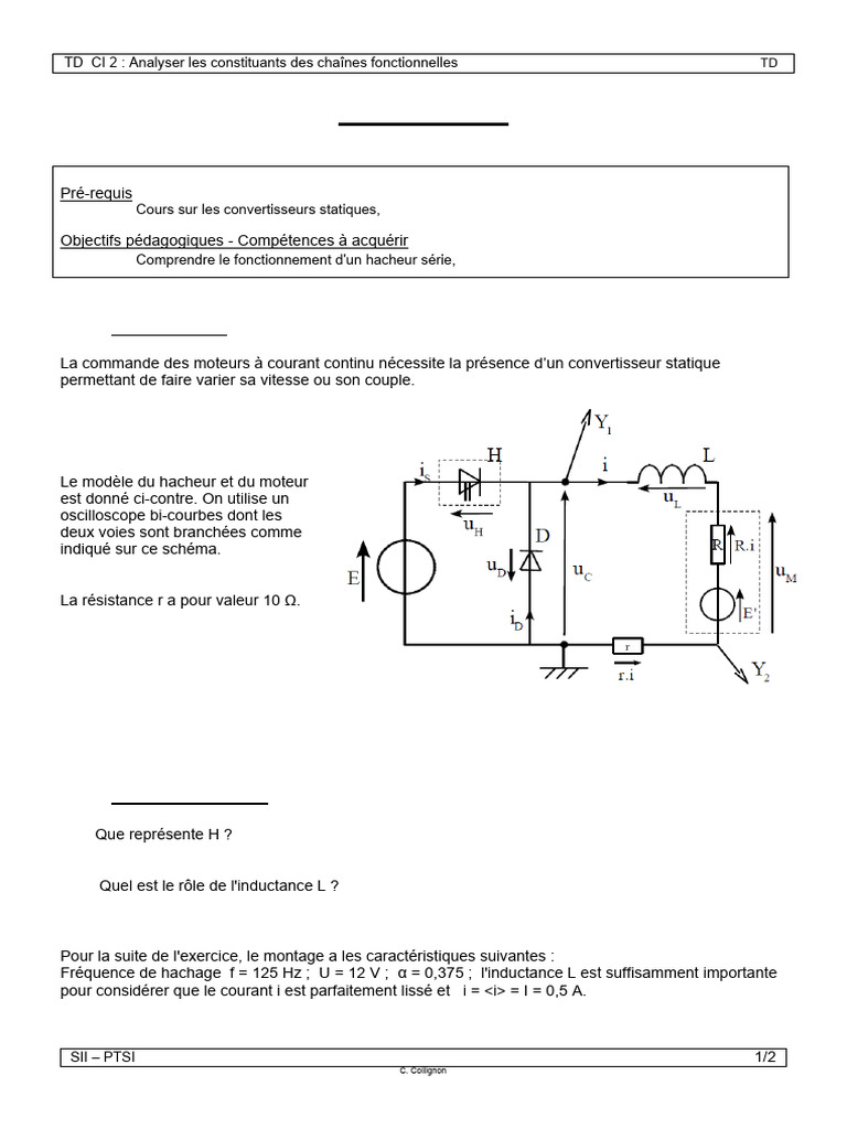 Analyse du Hacheur Série en TD CI 2 | PDF