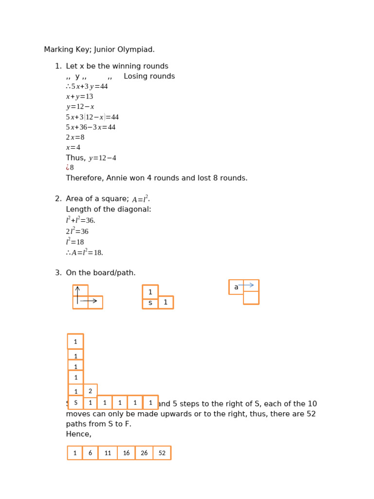 Marking Key- Junior Maths [Olympiad] 2017 | PDF | Geometric Shapes ...