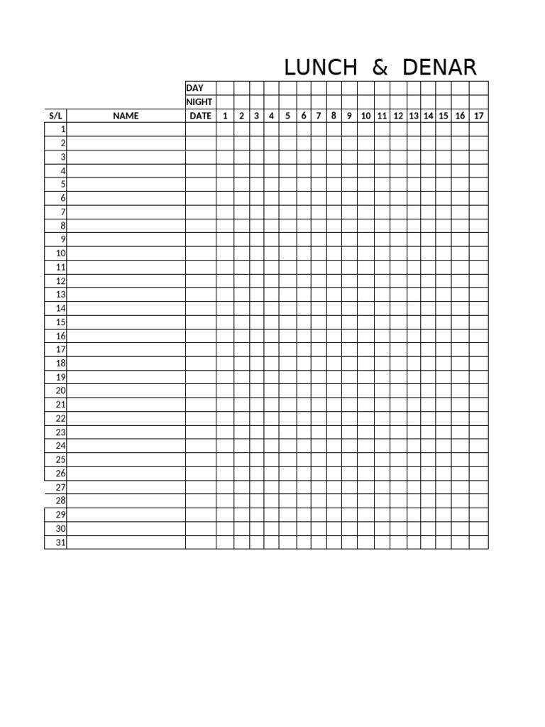 April 2025 Lunch & Dinner Log | PDF