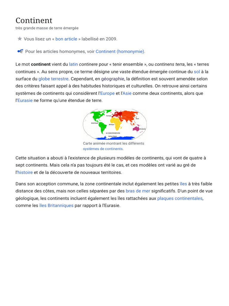 Définition et systèmes de continents | PDF | Continent | Asie