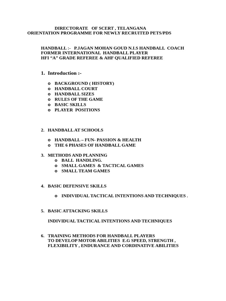 History and Skills of Handball | PDF | Sports | Team Sports