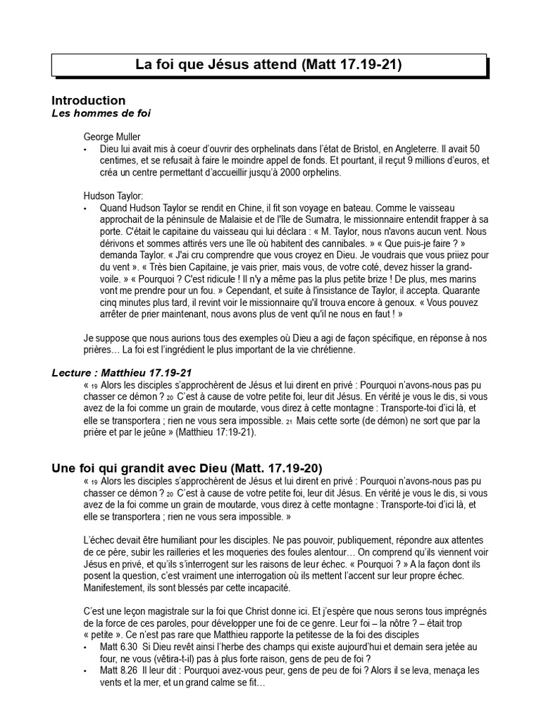 Foi et puissance de prière (Matt 17:21) | PDF | Prière | Dieu