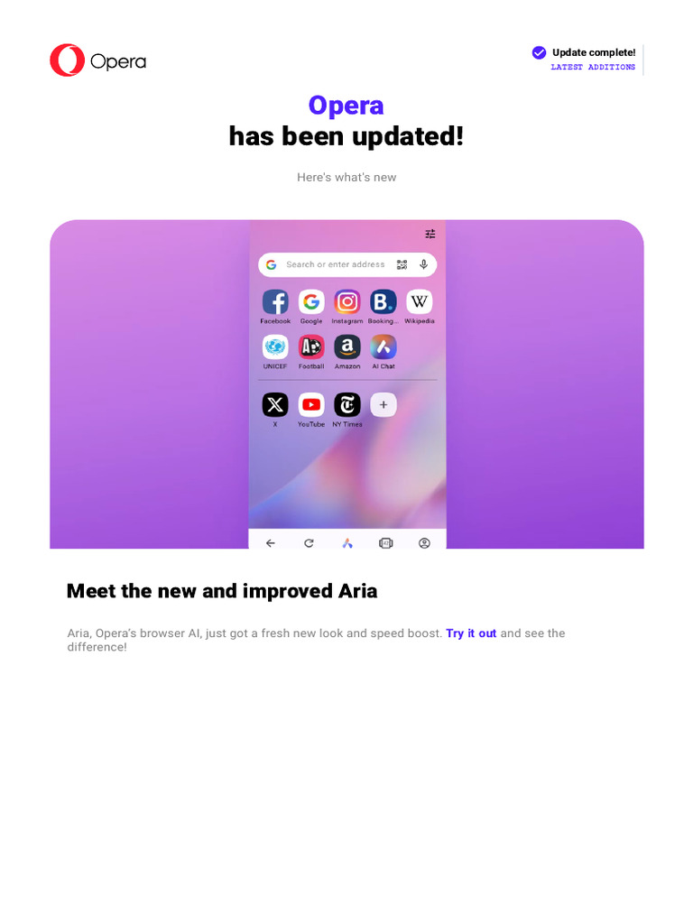 Opera Browser Update: New Aria Features | PDF