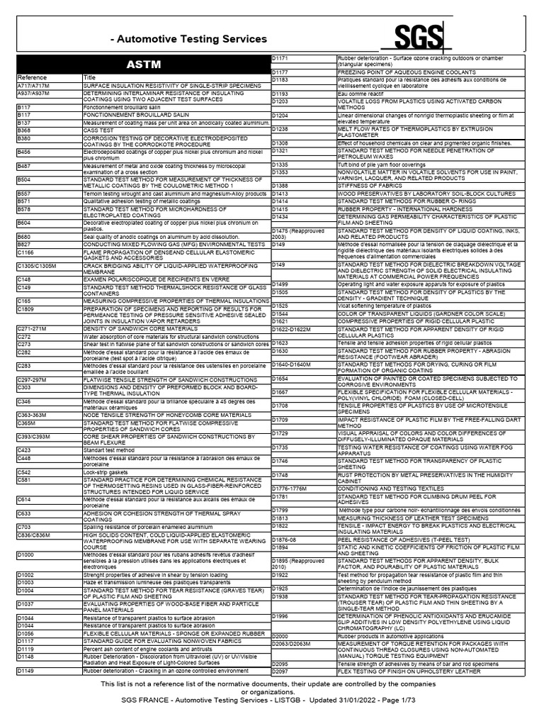 SGS France_Automotive Testing_List of standards_vEN | PDF | Composite ...