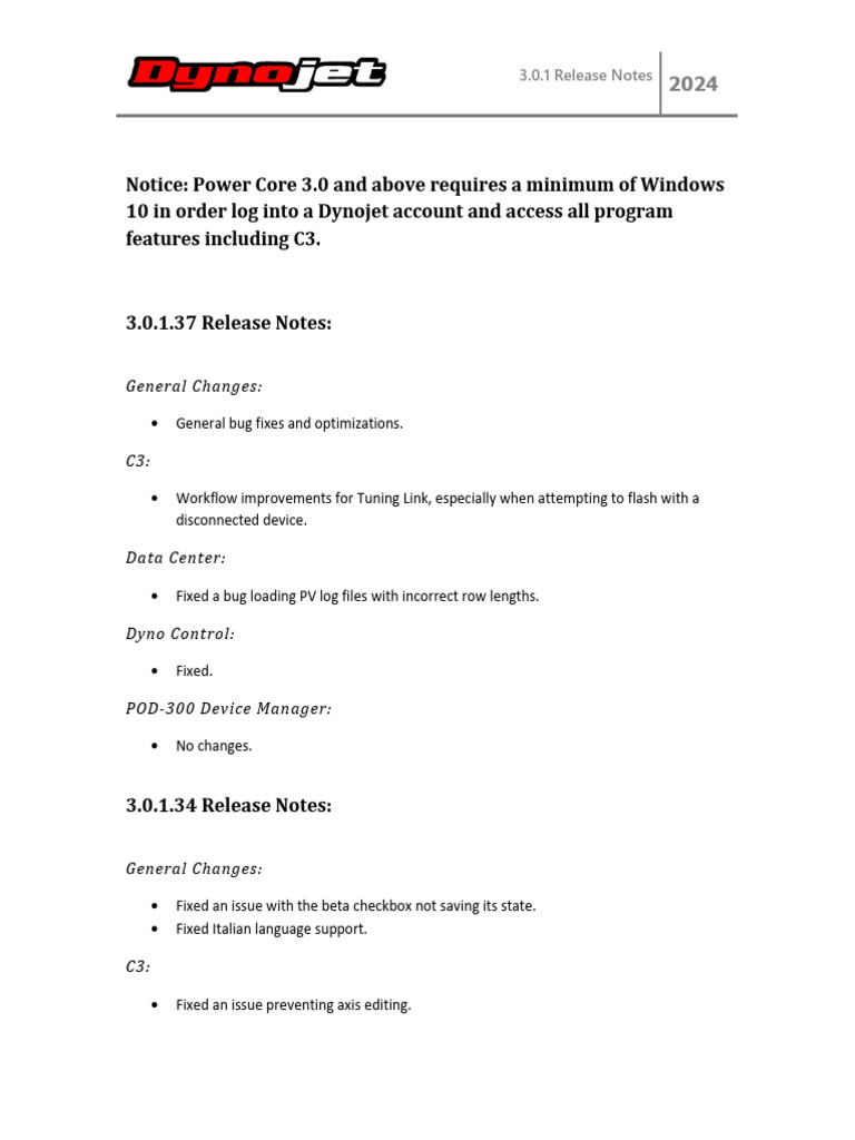Dynojet Power Core 3.0.1 Release Notes | PDF | Computing