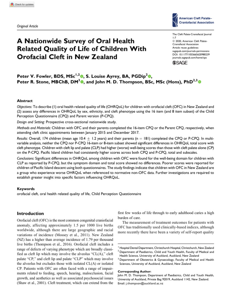 Oral Health Quality of Life in OFC Children | PDF | Self Report Study