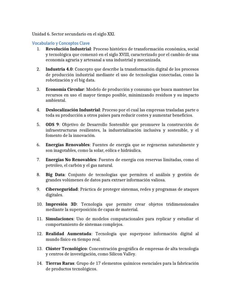 Tema 06. Sector Secundario en El Siglo XXI. Vocabulario | PDF ...