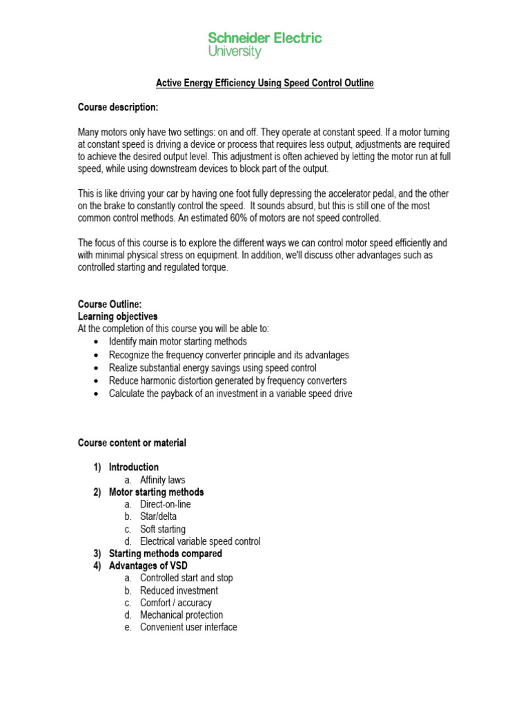 Active Energy Efficiency Using Speed Control Outline | PDF | Energy ...