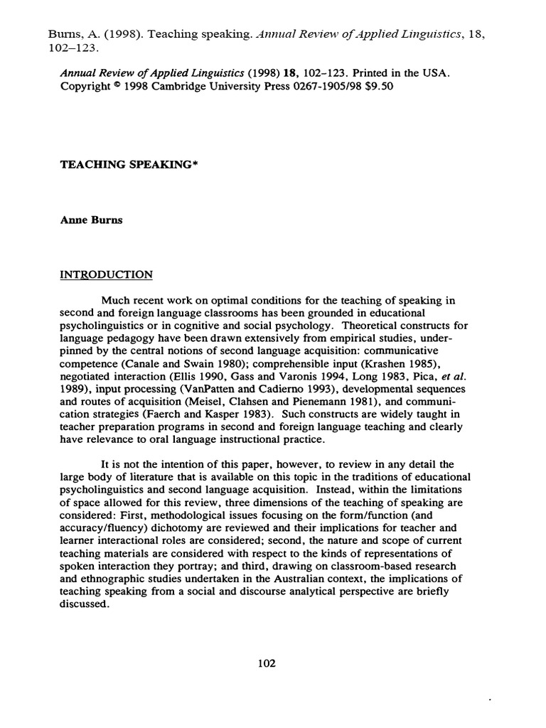Teaching Speaking in Language Classrooms | PDF | Language Education ...