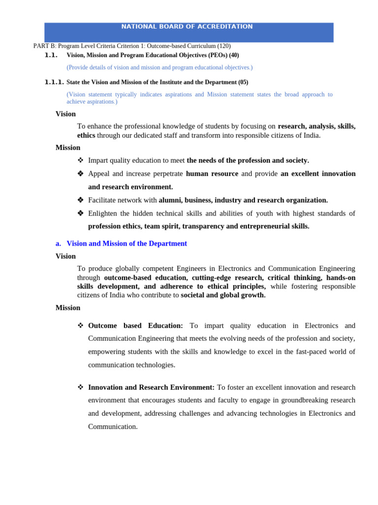 Vision and Mission for ECE Accreditation | PDF | Curriculum | Engineering